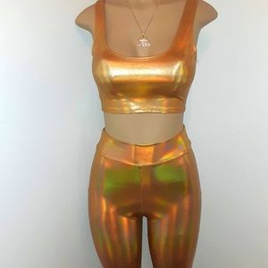 2pc Gold Biker Shorts Set